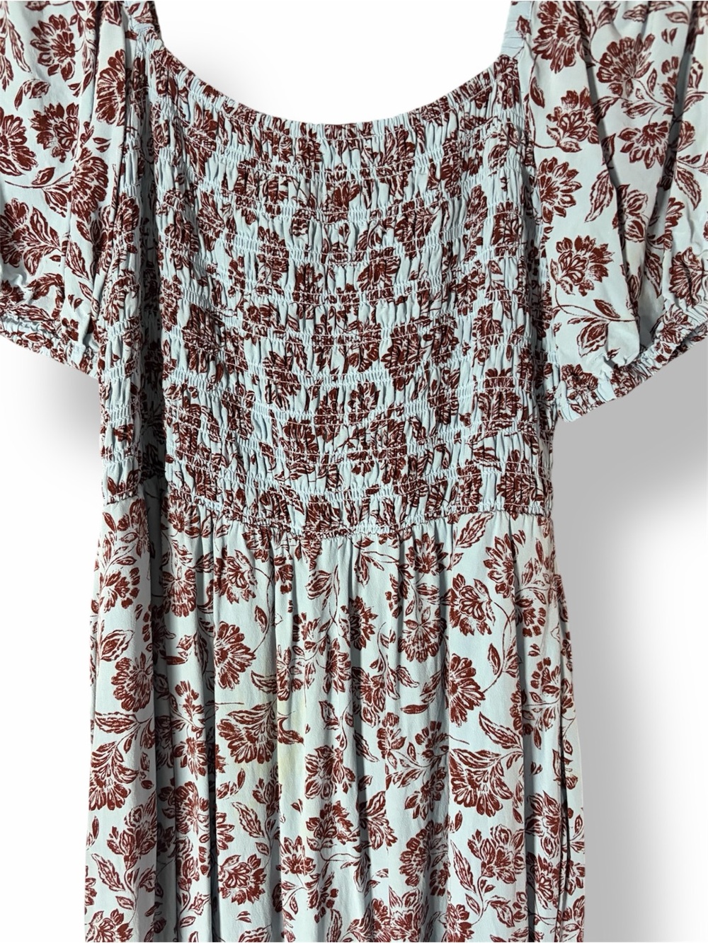MADEWELL Smocked Puff-Sleeve Midi Dress Blue Brown Floral 6 - Picture 8 of 10